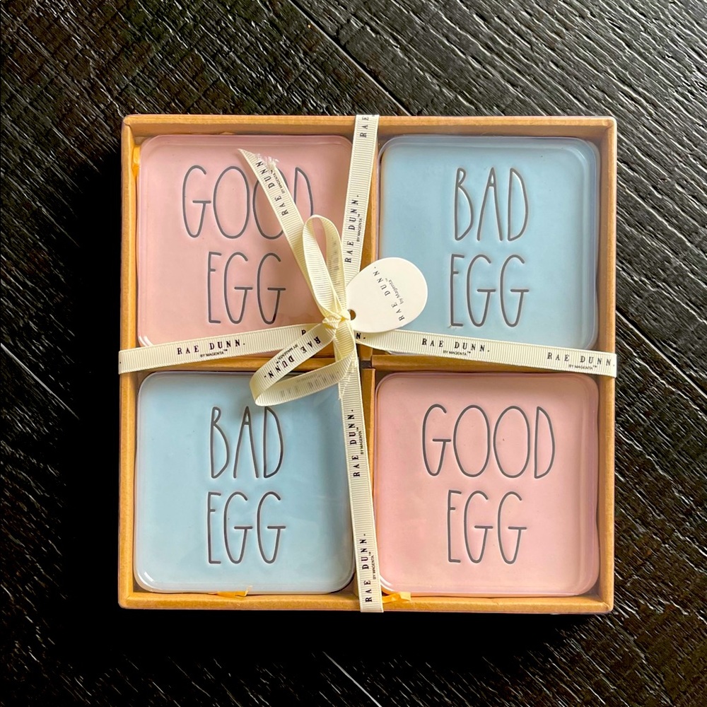 Rae Dunn Set (4) Coasters-GOOD EGG/BAD EGG EASTER